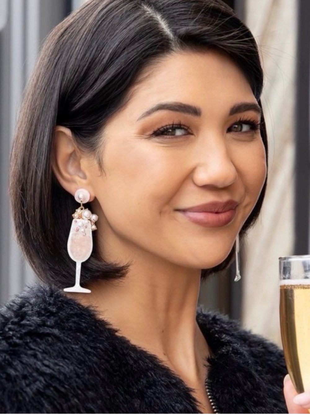 Plunder Elsa Champagne Glass Dangle Earrings